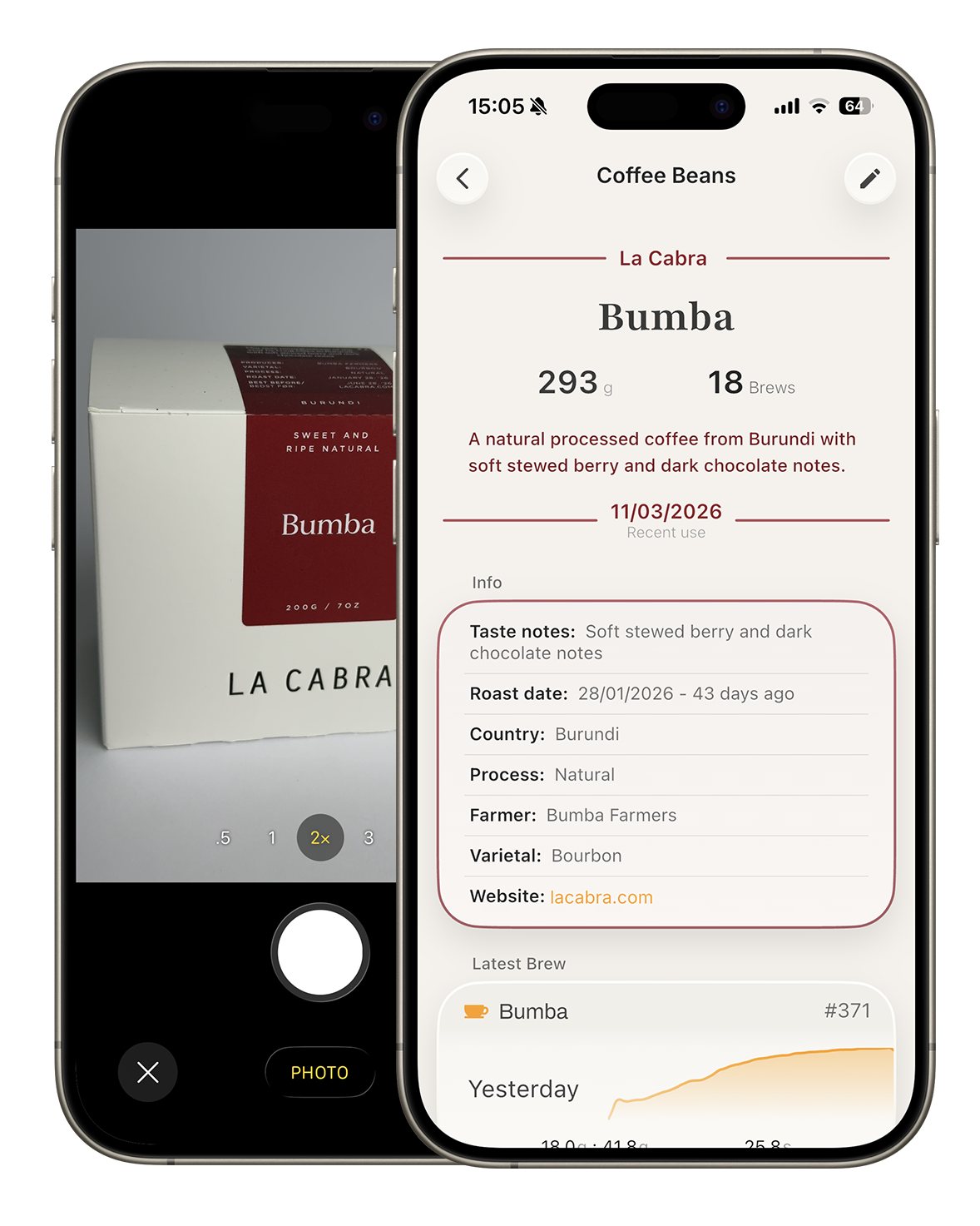 The app automatically populating coffee beans info from a photo.