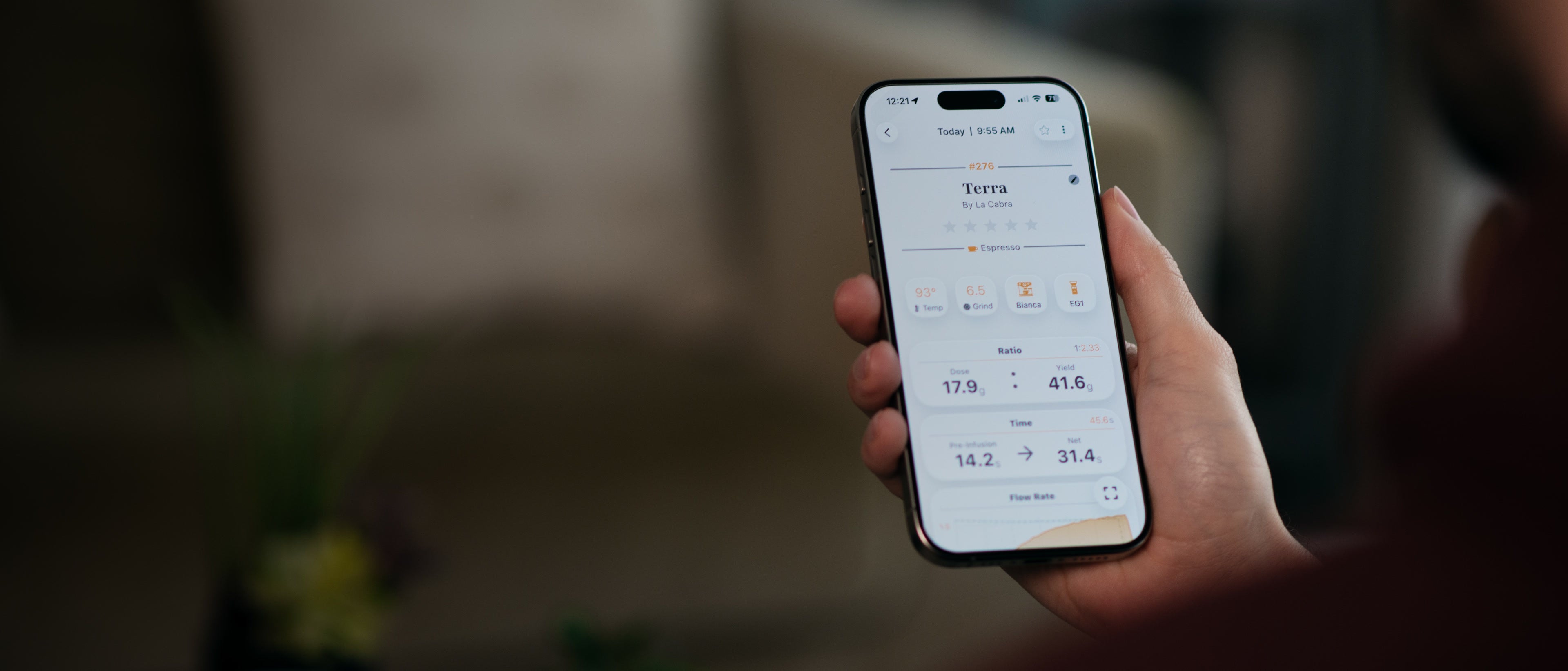 The App running on a phone stand